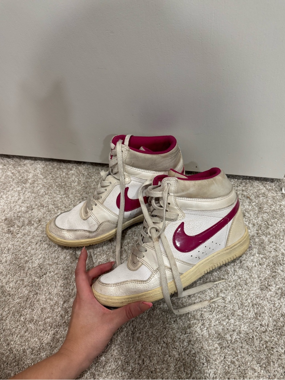 Women’s Nike Force Sky High Hidden Wedge Sneakers White Pink Glossy Size 8